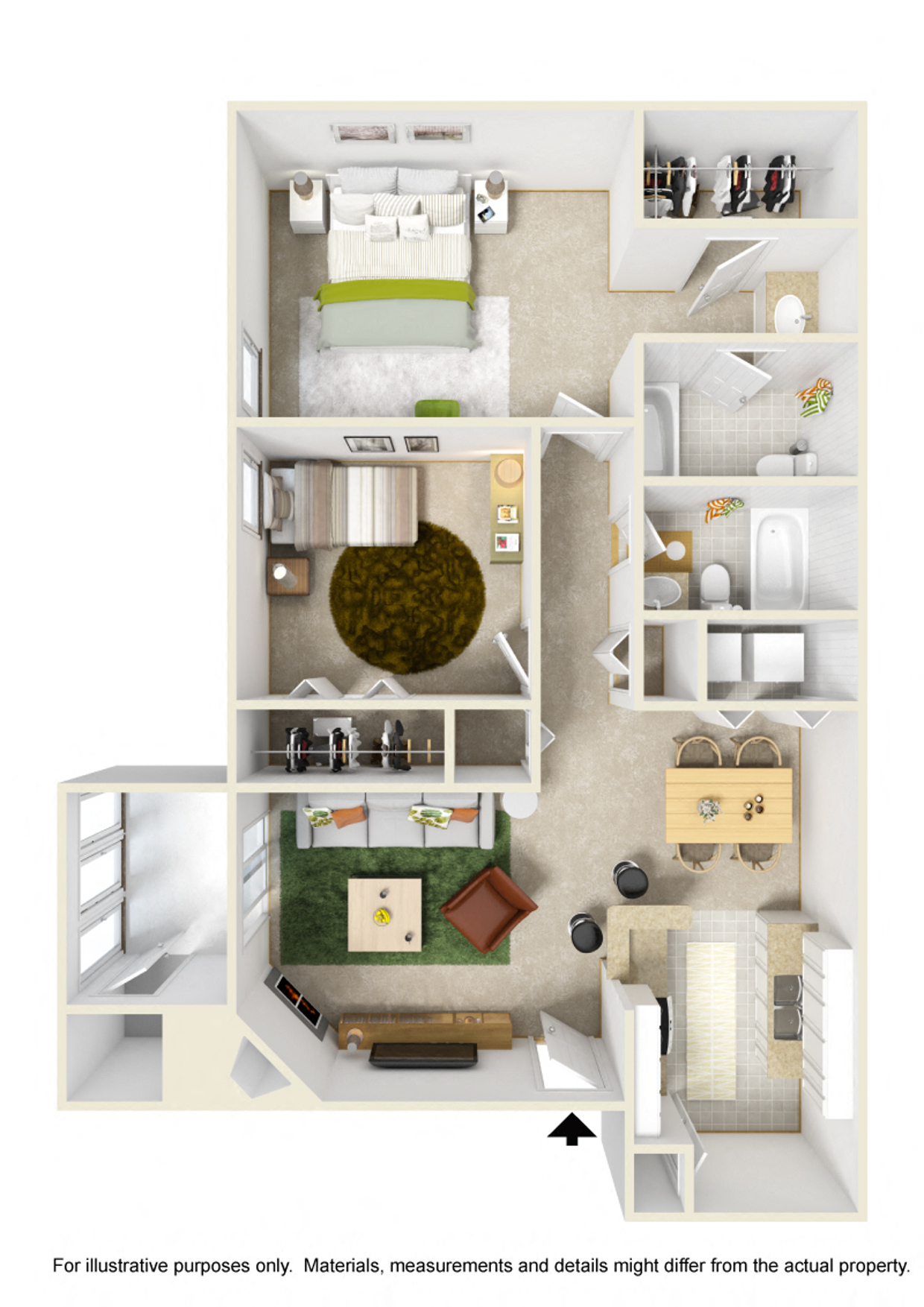 Floor plan for 2 beds, 2 baths, 1100 sqft